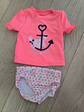 GUC Kids Neon Pink Anchor Crab Rash Guard Swim 3-6M